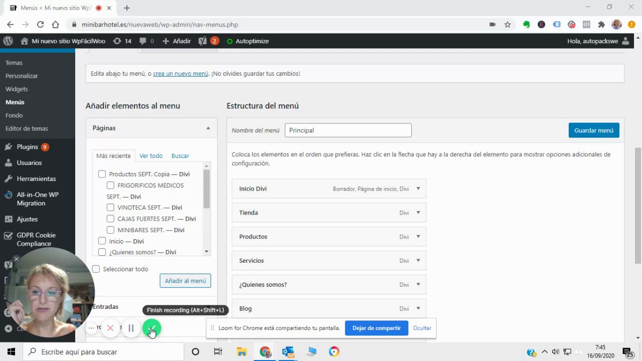 Preview of Menús < Mi nuevo sitio WpFácilWoo — WordPress