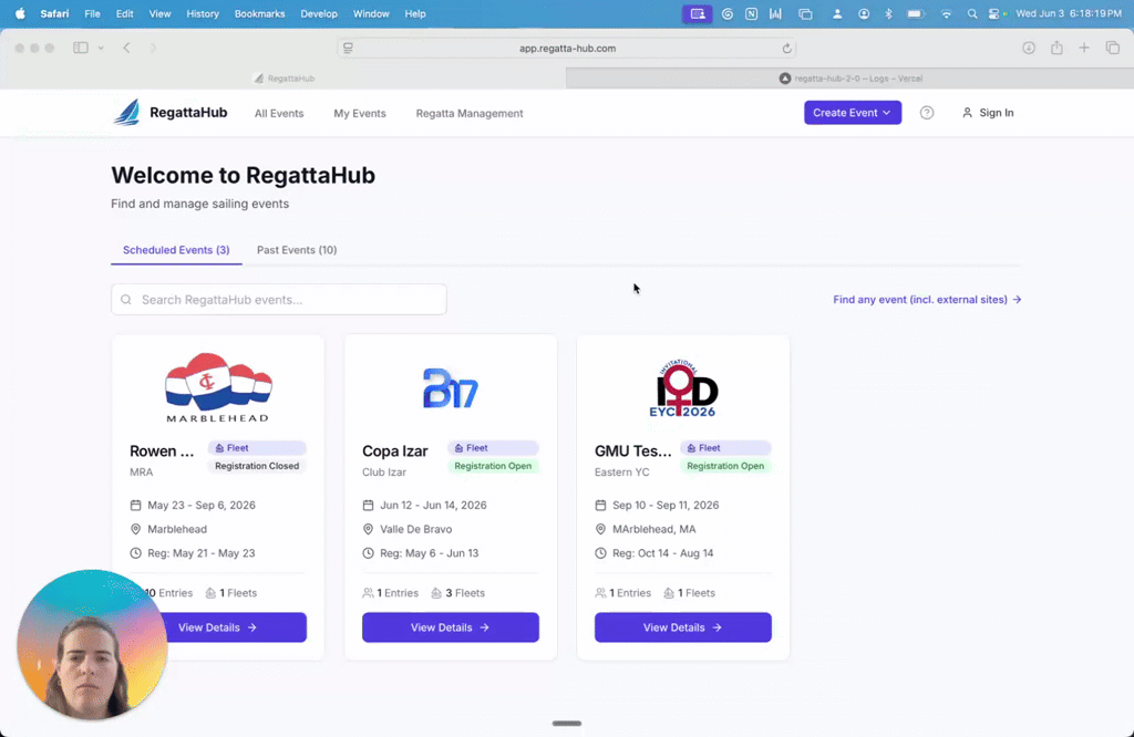 Discover events, fleets, and results in RegattaHub