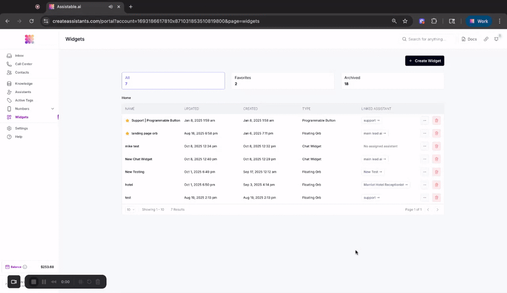 Chat Widget Is In The Widgets Portal
