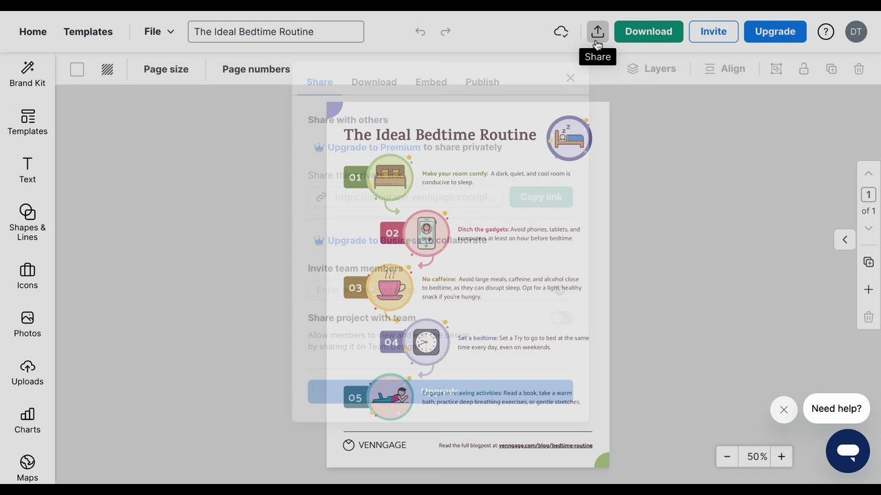 Preview of Share on the Free plan