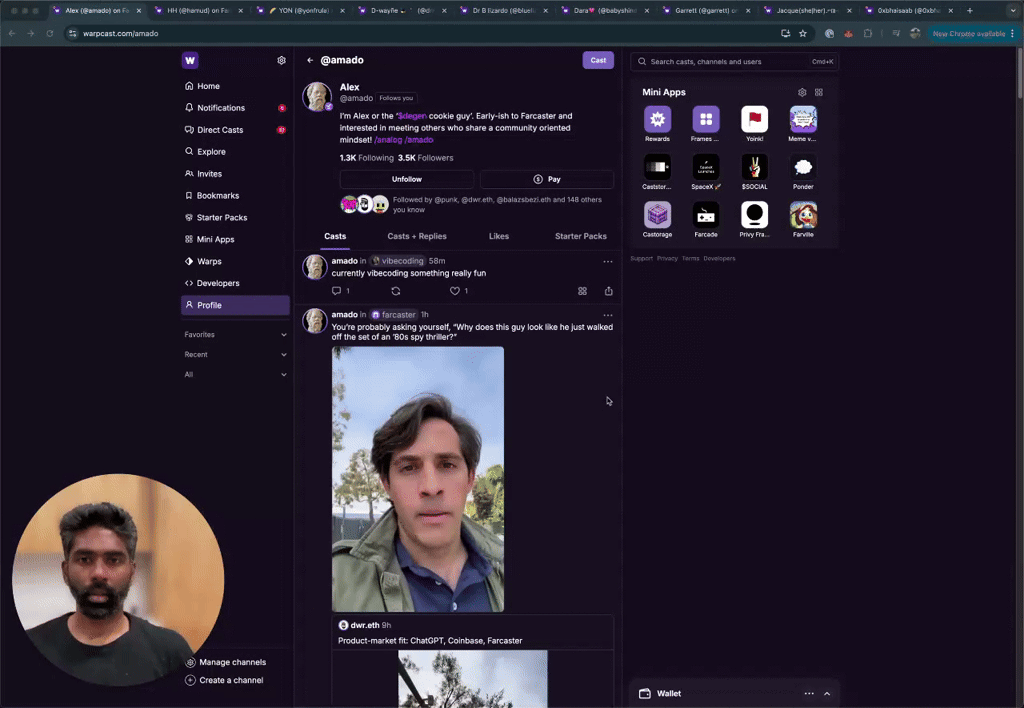 Alex (@amado) on Farcaster - 9 May 2025
