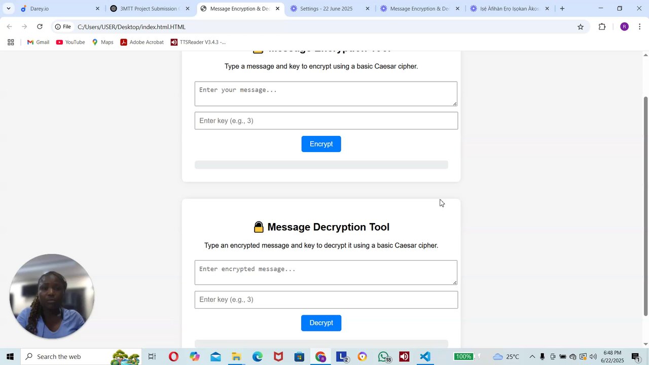 Preview of Message Encryption & Decryption Tool - Google Chrome - 22 June 2025