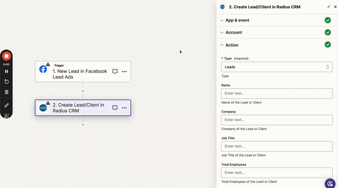 Preview of Map Zapier Facebook to Radius