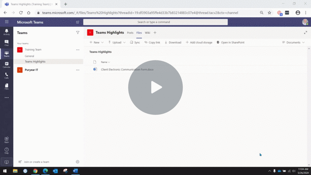 Video of how to check out a file in Teams
