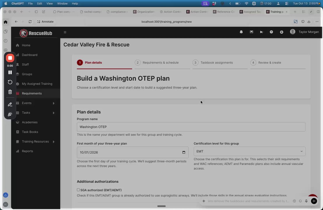 First frame of the Rescue Hub walkthrough showing the Washington OTEP starter