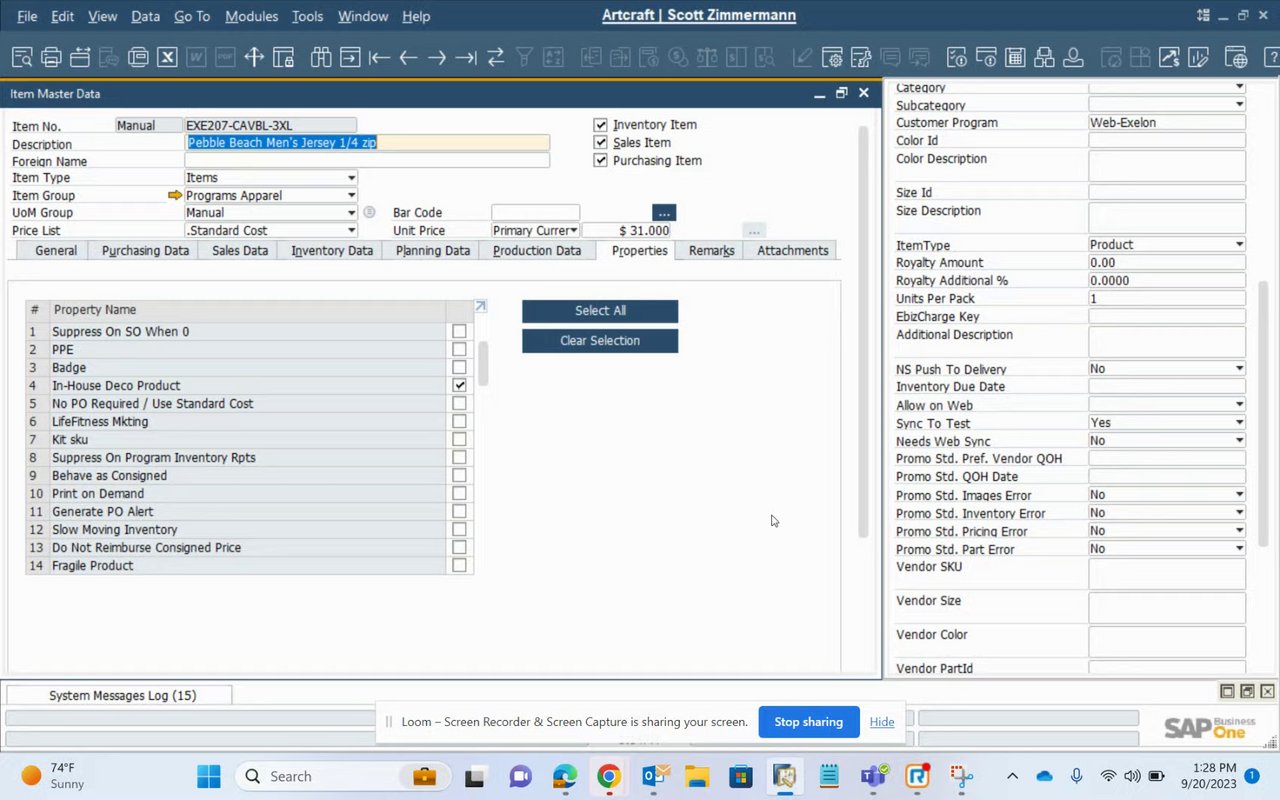Preview of Updating Additional Description Fields for In-House Decorated Items