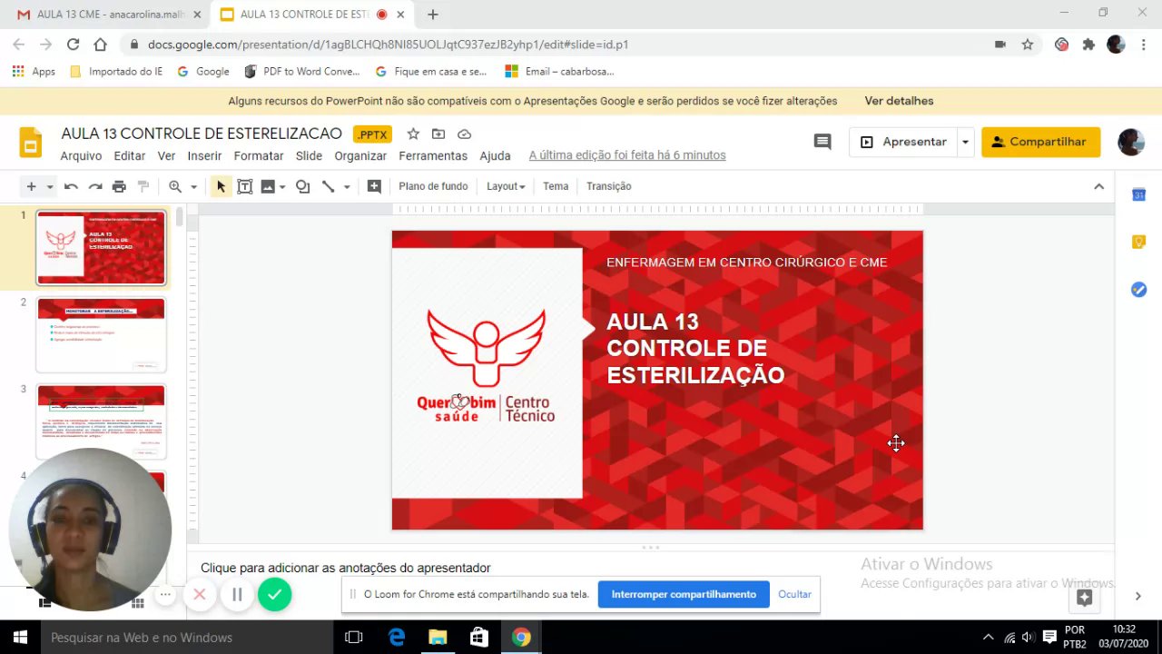 Preview of AULA 13 CONTROLE DE ESTERELIZACAO.pptx - Apresentações Google