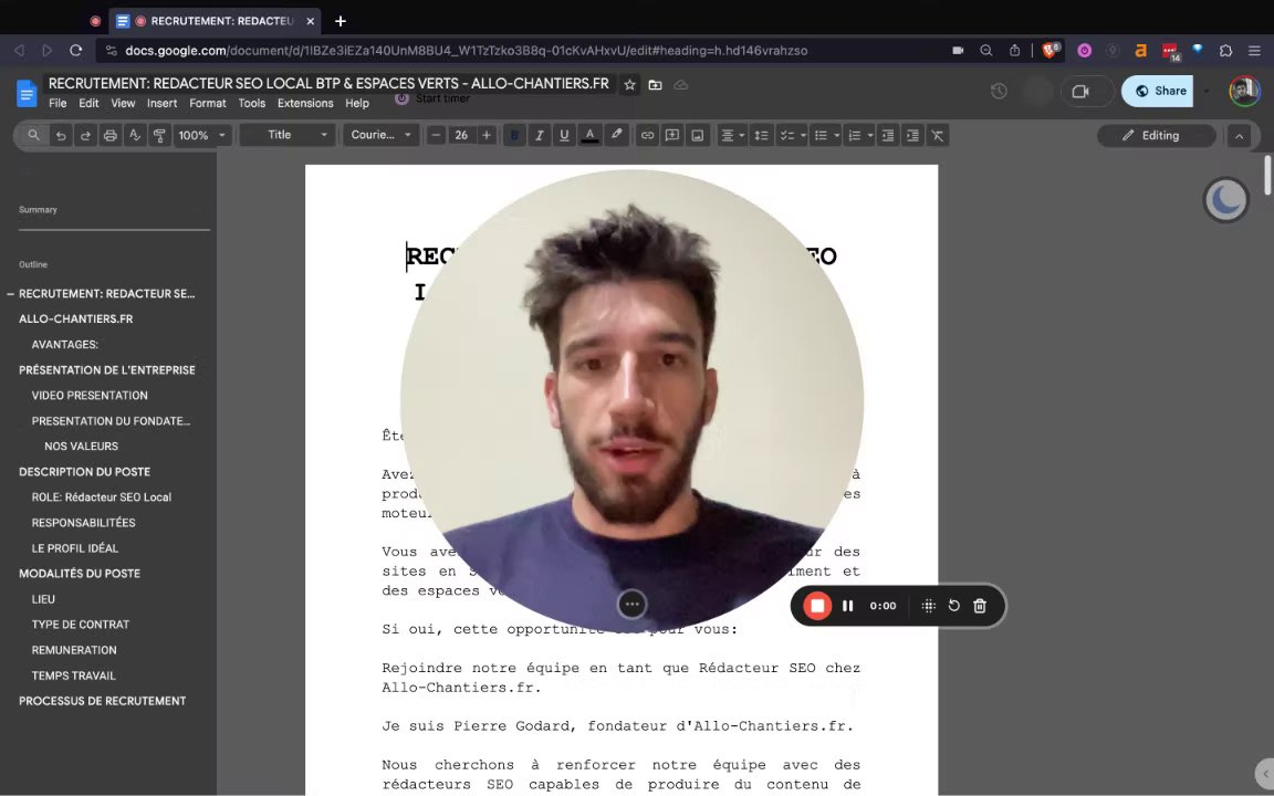 Preview of RECRUTEMENT: REDACTEUR SEO LOCAL BTP & ESPACES VERTS - ALLO-CHANTIERS.FR - Google Docs - 26 January 2024