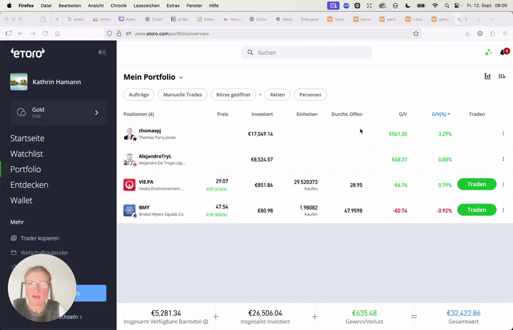 Etoro - Verlauf der ersten Trades