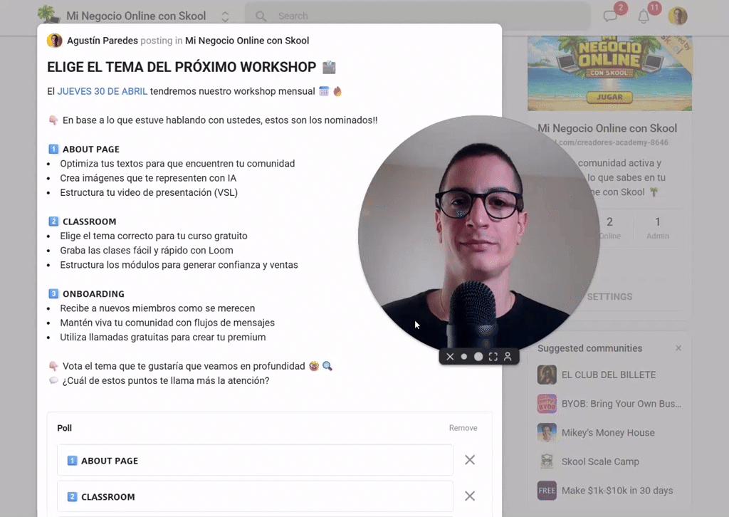 ELIGE EL TEMA DEL PRÓXIMO WORKSHOP 🗳️
