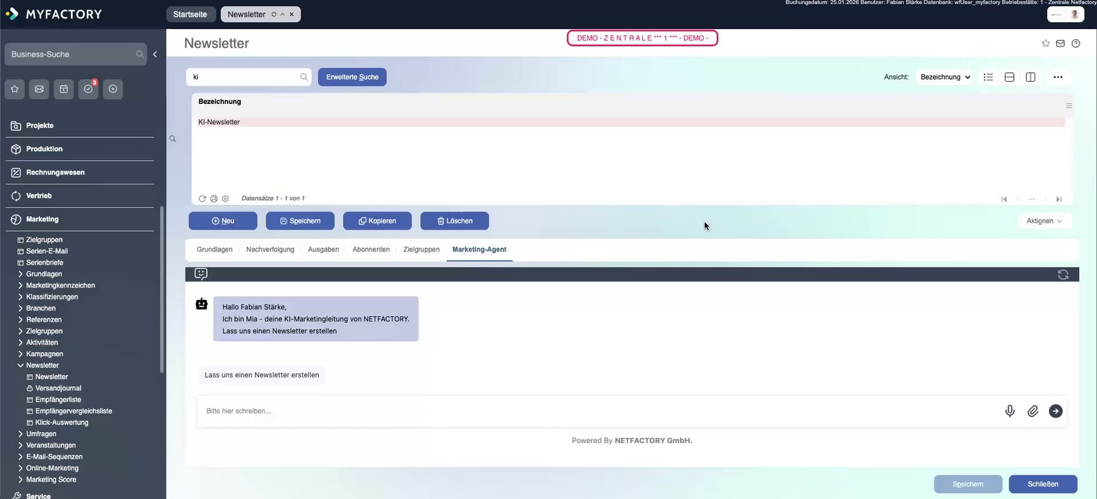 Demo: Newsletter automatisch erstellen mit ConnectAI in Myfactory
