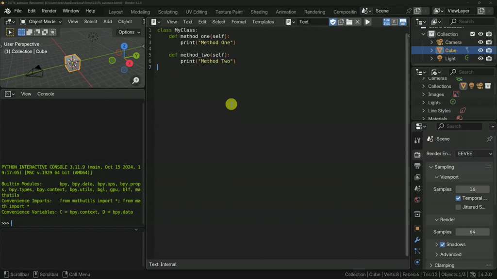 Python Classes in the Interactive Python Console