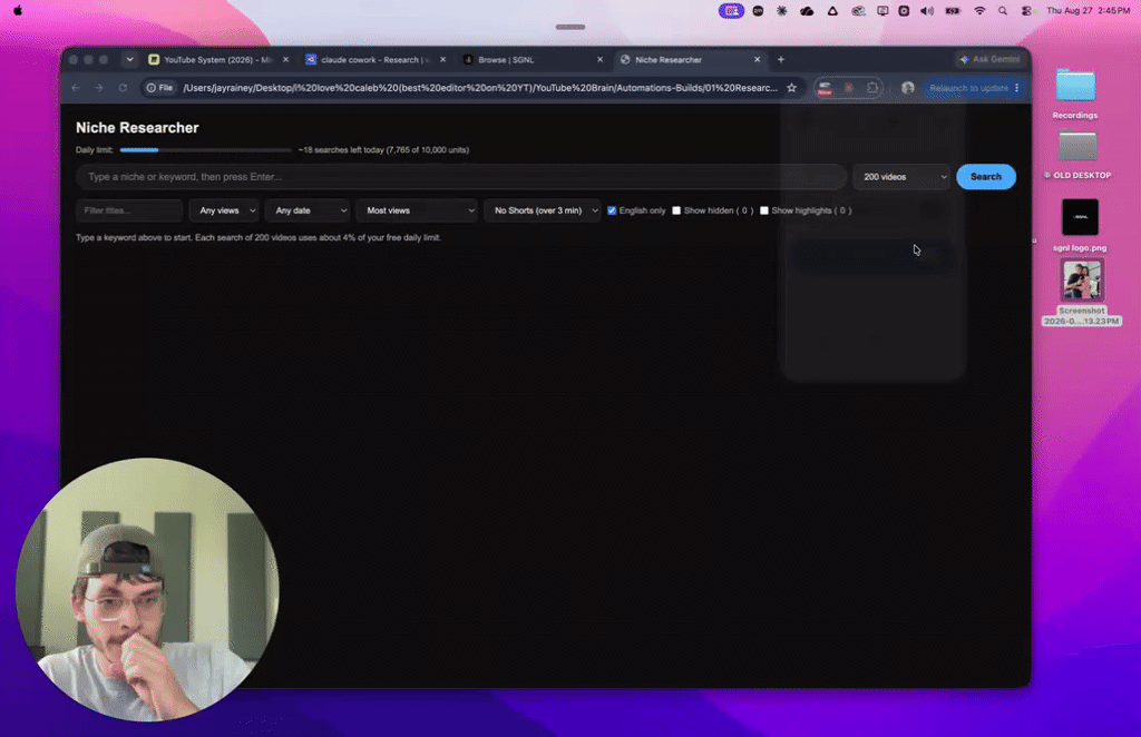 cool lil YouTube research automation (built in 15 mins)