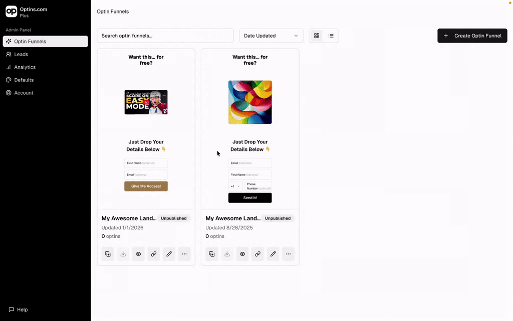 Optins.com Pages Not Publishing