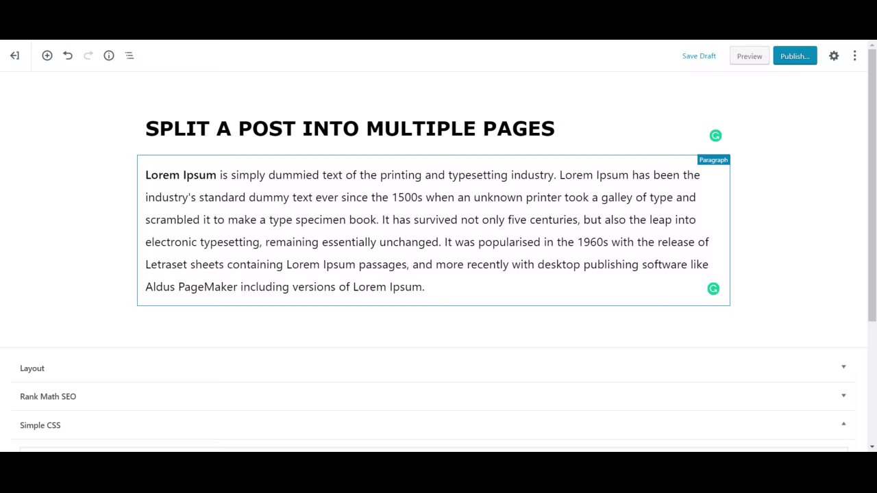 Preview of Split Wordpress post