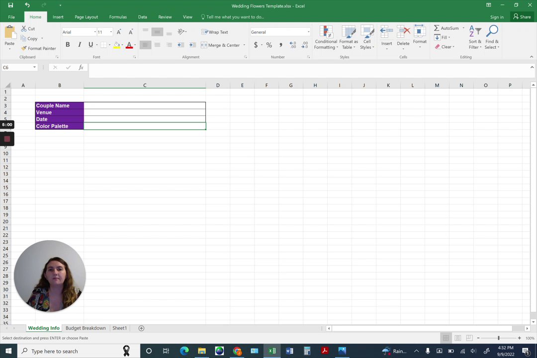 Preview of Wedding Flower Budget Excel Spreadsheet- Part 2