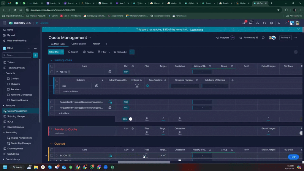 How to connect subitems from one board to other board on subitem Level?