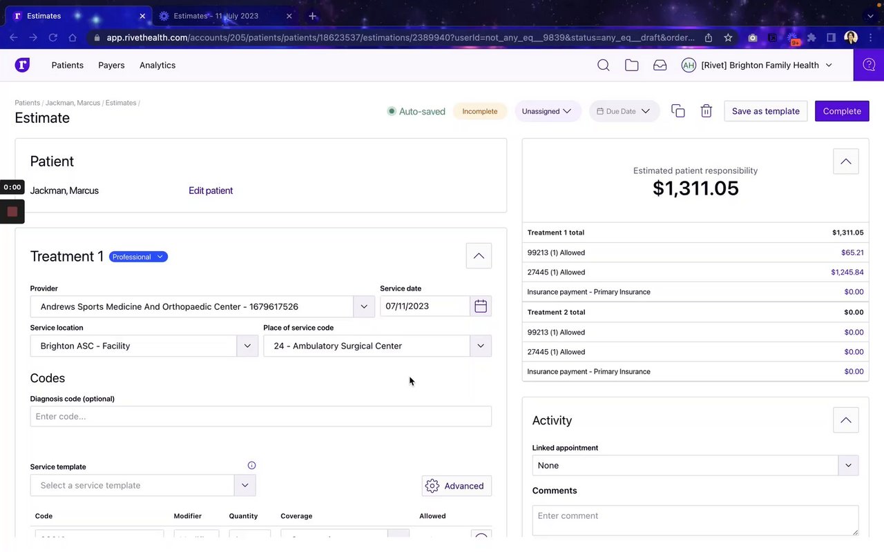 Preview of Save template from existing estimate