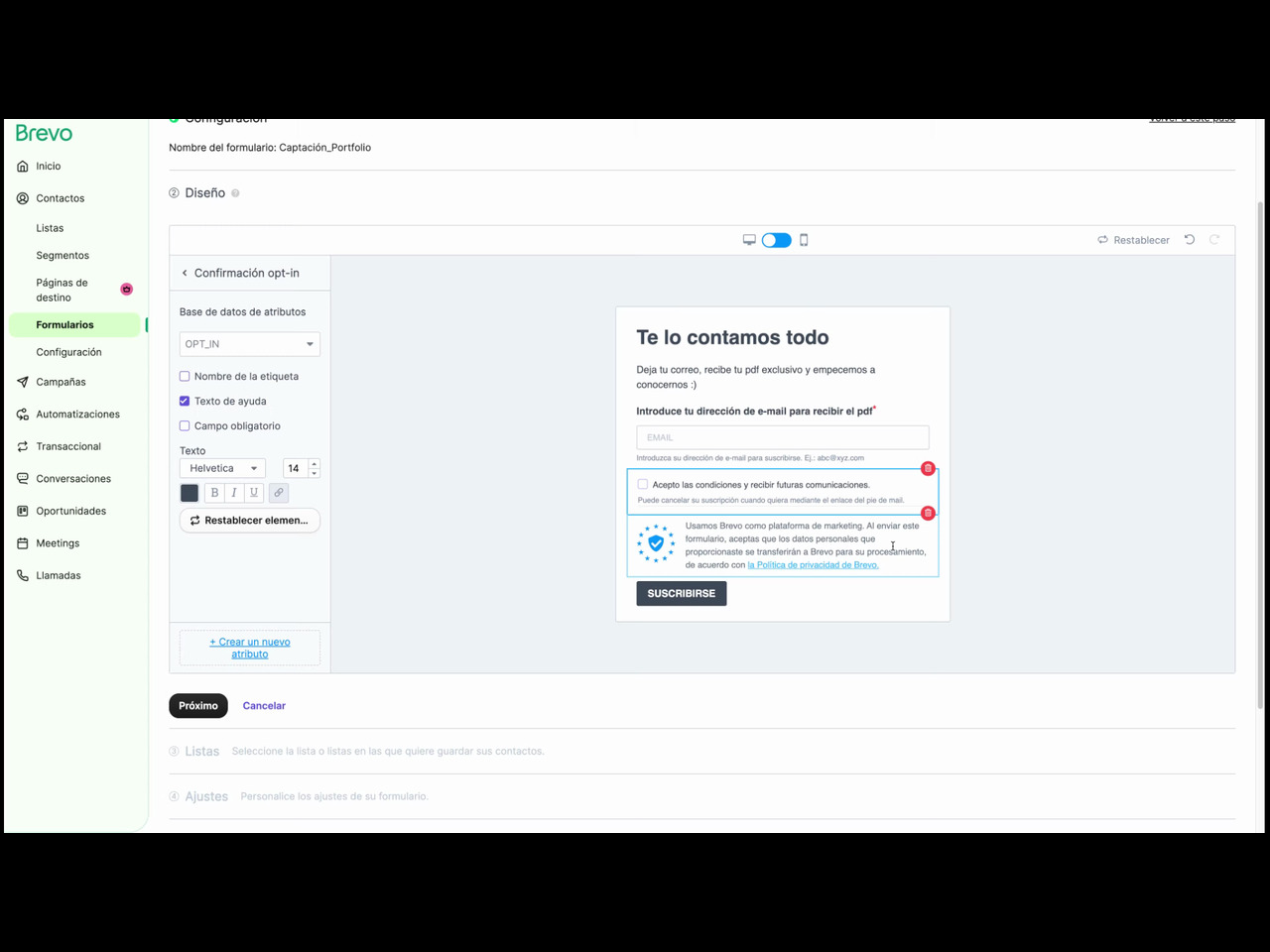 Cómo optimizar el diseño de un formulario de captación de PDF en Brevo