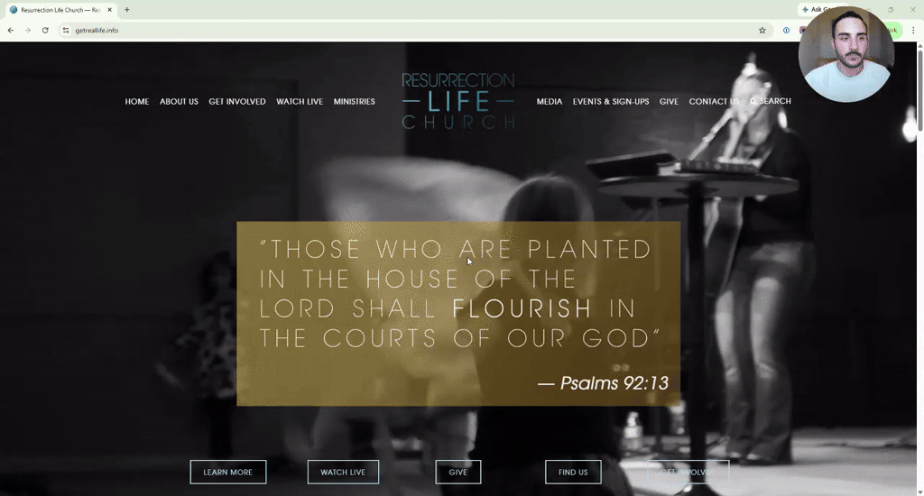 Homepage screenshot · Resurrection Life Church
