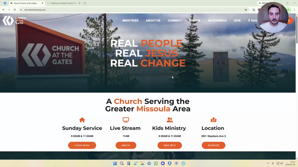 Homepage screenshot · Church at the Gates