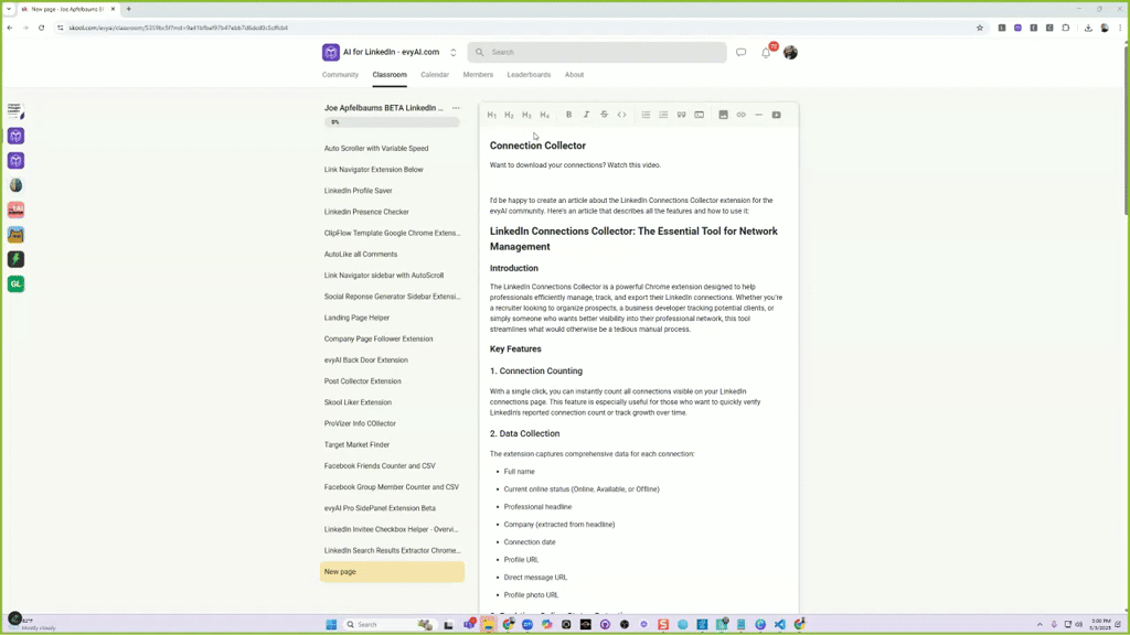 View of Connection Collector - BETA LinkedIn Extensions · AI for LinkedIn ...