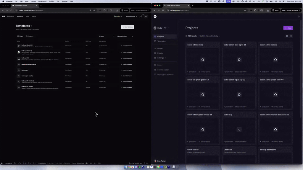 Demo: Railway + Coder workspaces