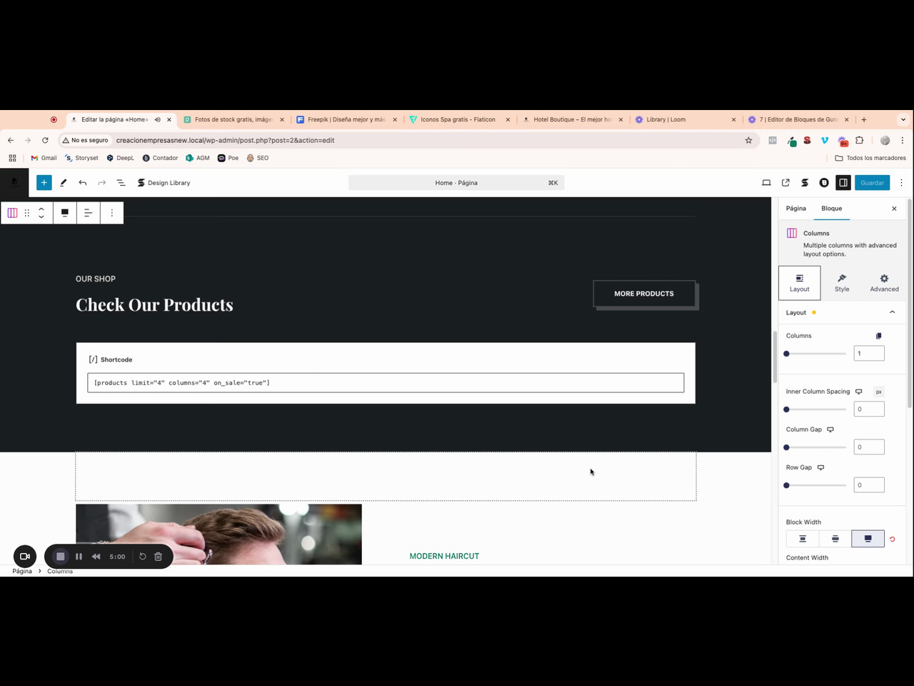 Eliminar bloques y añadir vídeo pop-up en WordPress