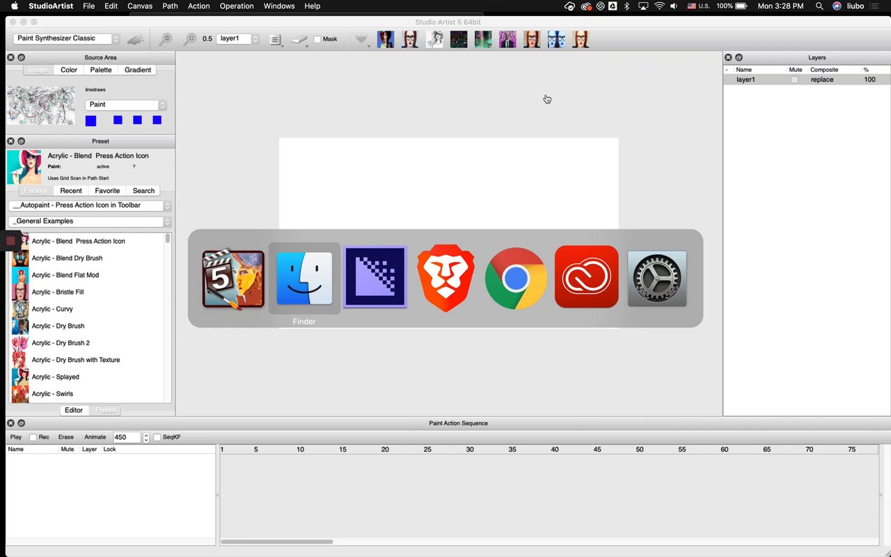 Preview of Studio Artist 64-bit mac setup for rotoscoping with image sequence source