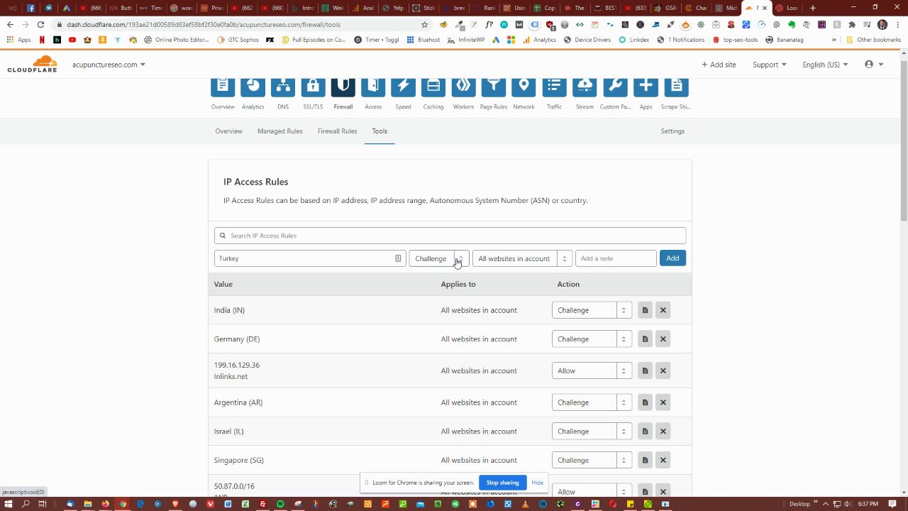 Preview of Firewall | acupunctureseo.com | Account | Cloudflare - Web Performance & Security