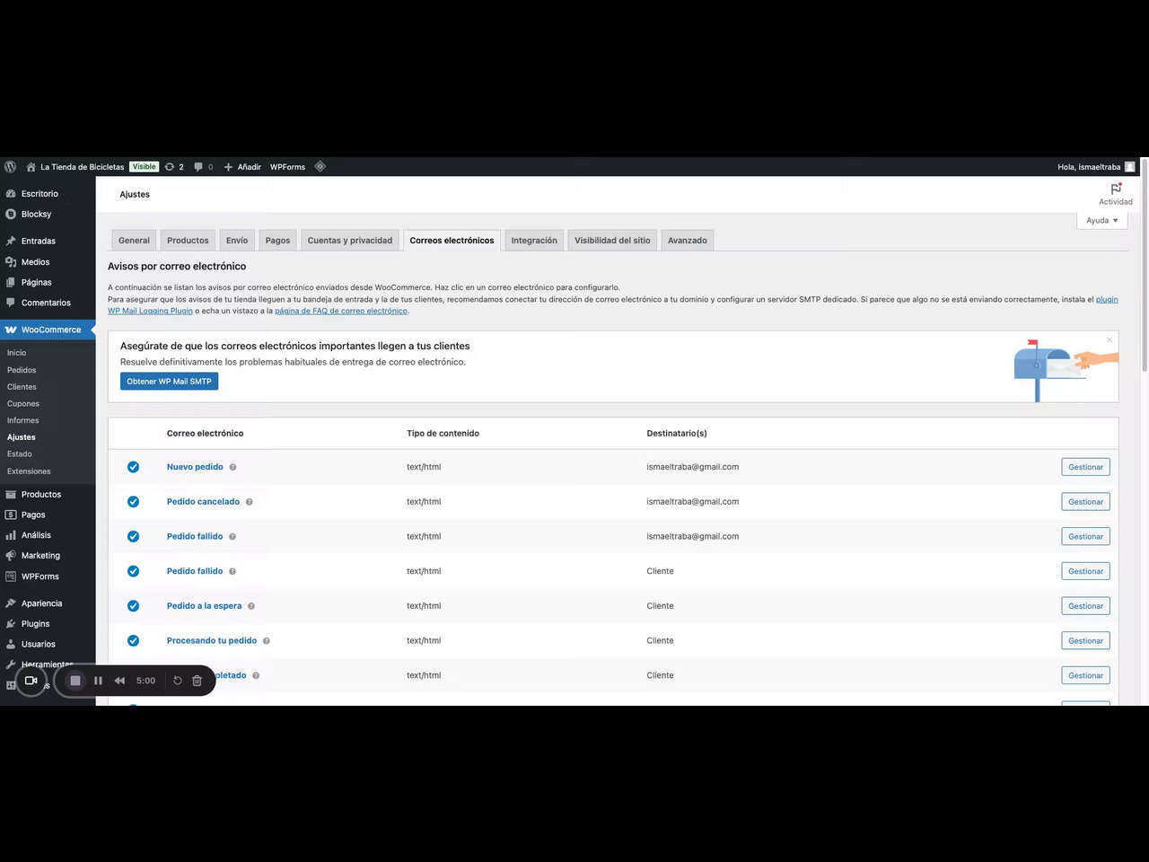 Gestionar los correos automáticos de pedidos en WooCommerce