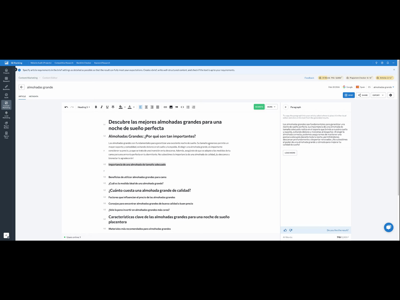 Generar y publicar contenido con IA desde SE Ranking a WordPress