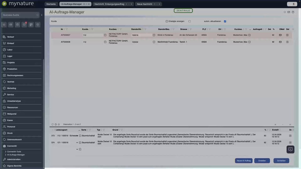 Demo: AI-Auftragsmanager – Entsorgungsaufträge automatisch erfassen