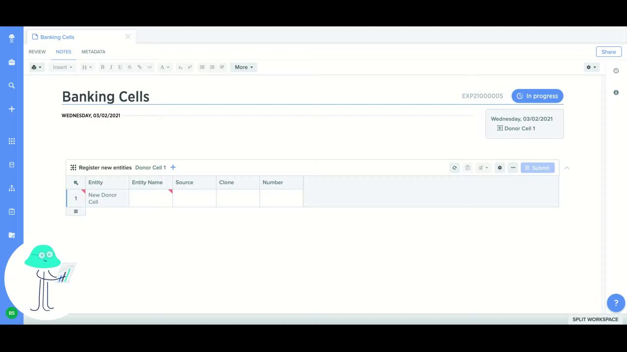 Preview of Registering entities in the table