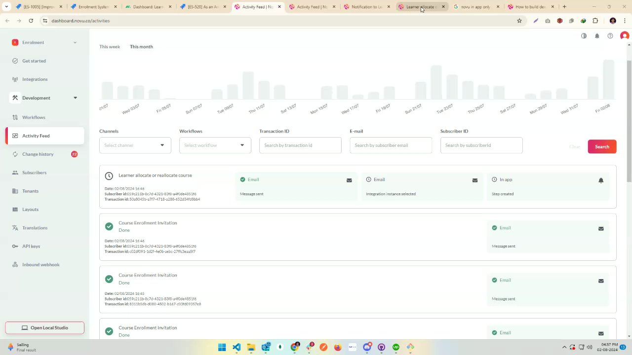 Preview of Activity Feed | Novu Cloud Dashboard - Google Chrome - 2 August 2024