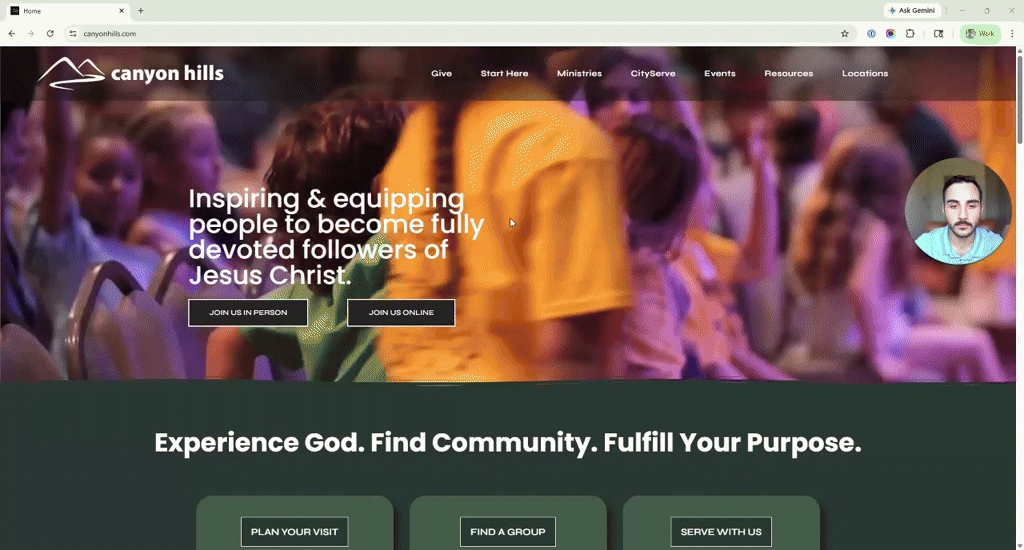 Homepage screenshot · Canyon Hills Church