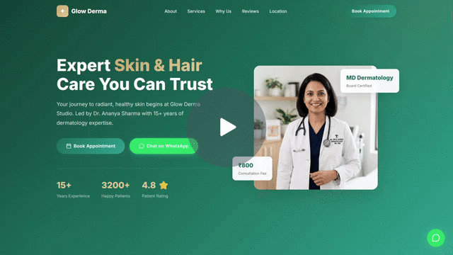 Skin Care Clinic website demo - appointment booking, services showcase, and responsive design
