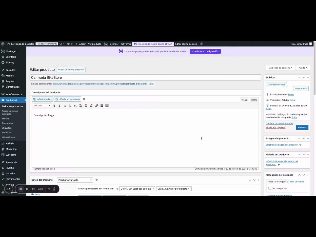 Configurar imágenes y galería en un producto variable de WooCommerce