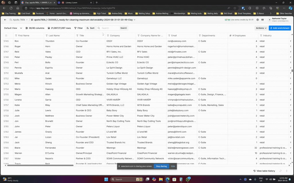Clay Table that sends thousands of emails with no clay credits.