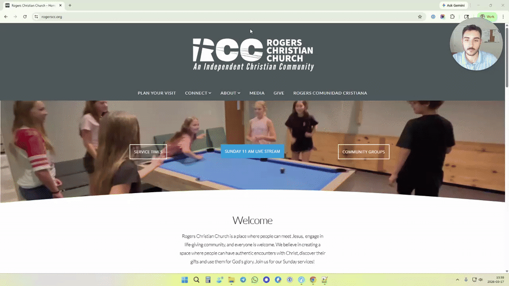Homepage screenshot · Rogers Christian Church