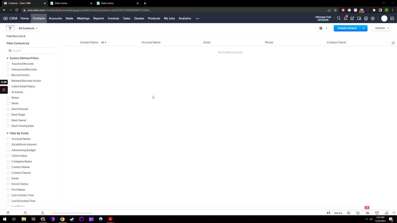 Preview of Contacts - Zoho CRM - Google Chrome - 25 January 2023